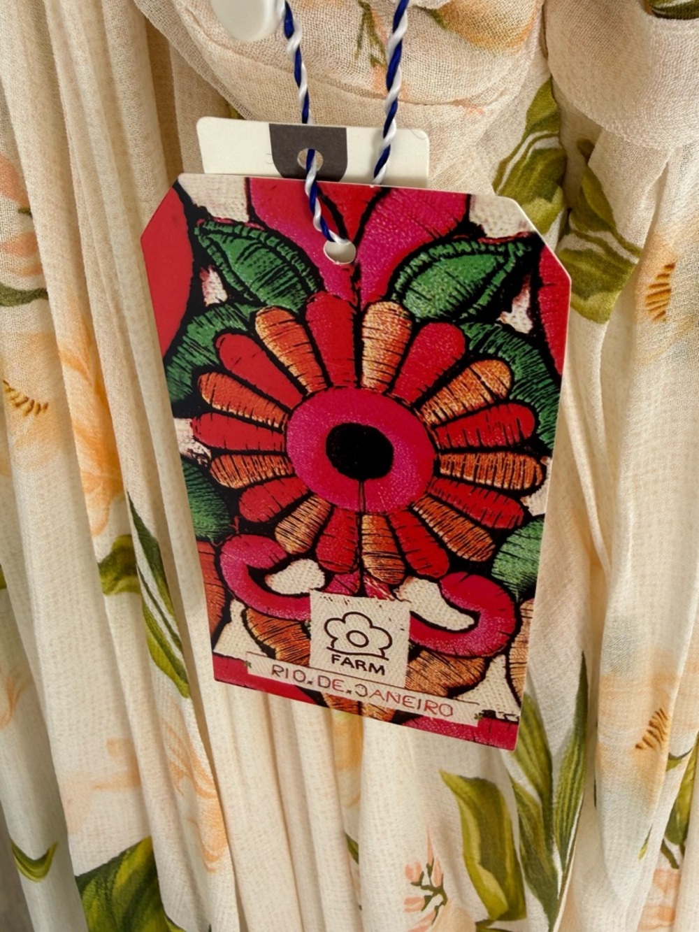 NWT FARM Rio Cream Maxi Dress with Green Leaf & Peach Blooms Size S - Picture 4 of 8